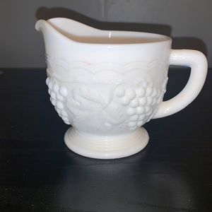 Imperial Milk Glass Vintage Creamer Grape Leaves Design 3.5”